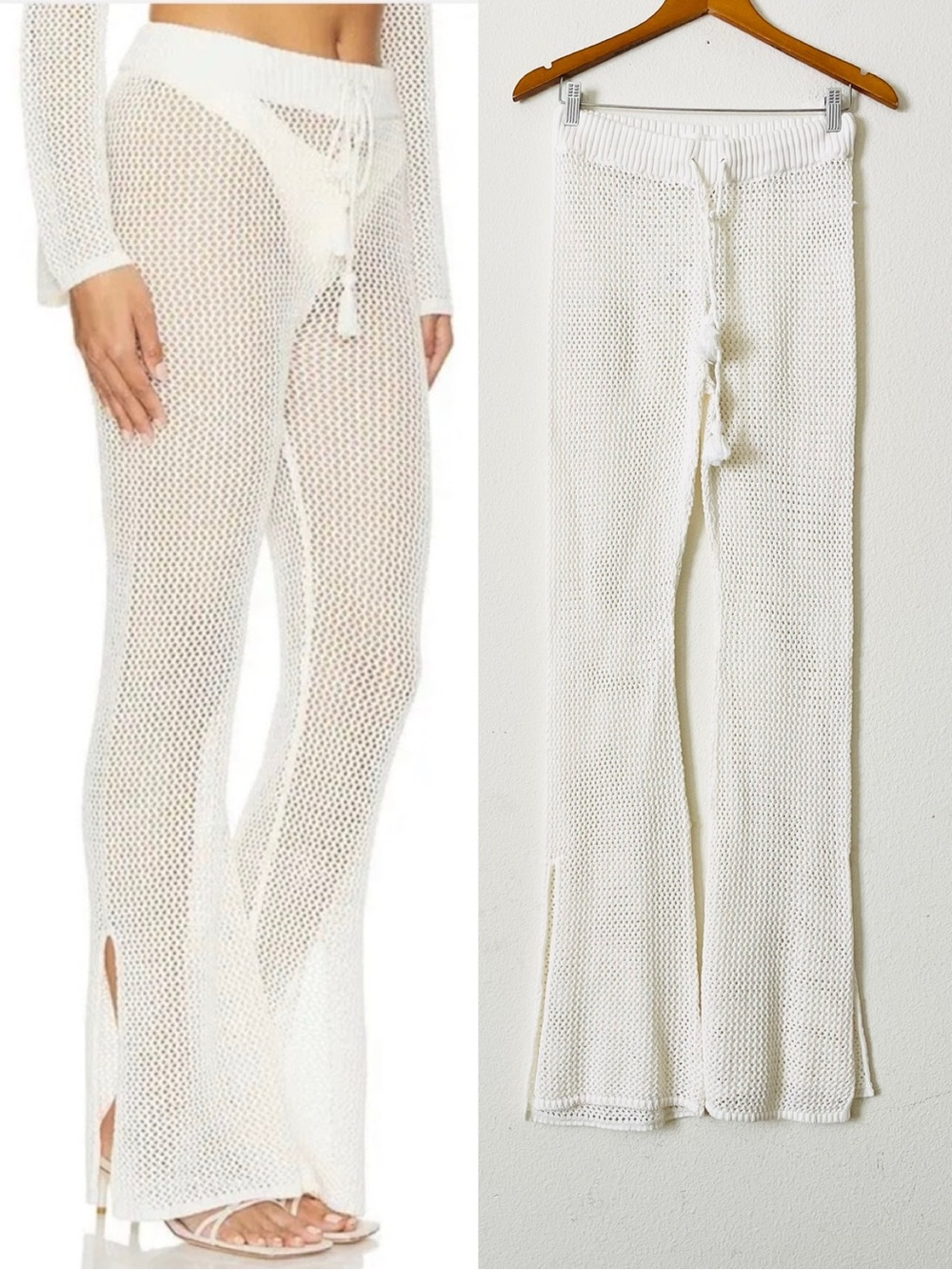 Lspace SMALL Los Cabos open stitch coverup beach sweater sheer pants in ivory